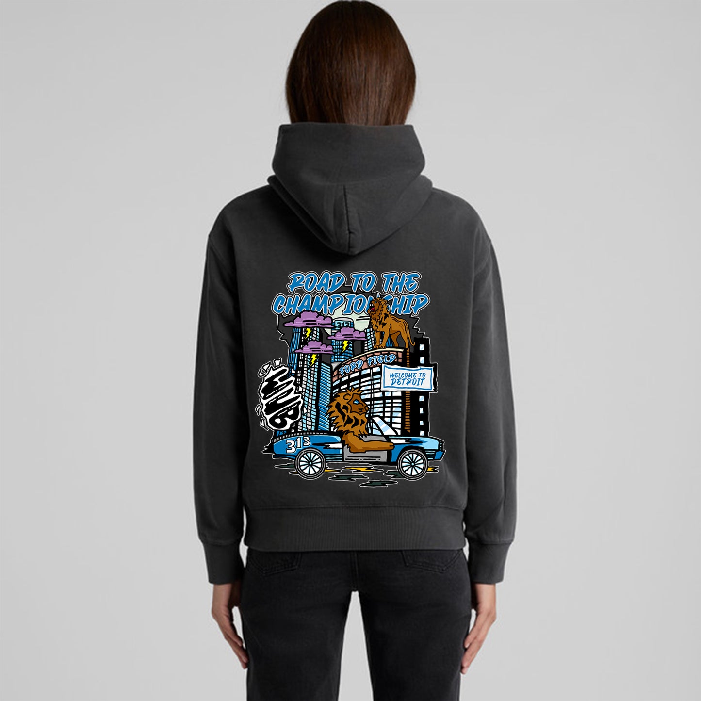 DETROIT ROAD TO THE CHAMPIONSHIP LADIES FADED HOODIE - GREY