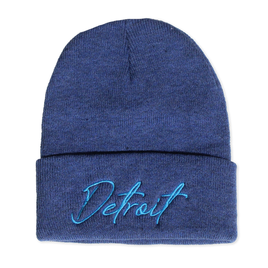 Detroit Script Beanie - Heather Blue