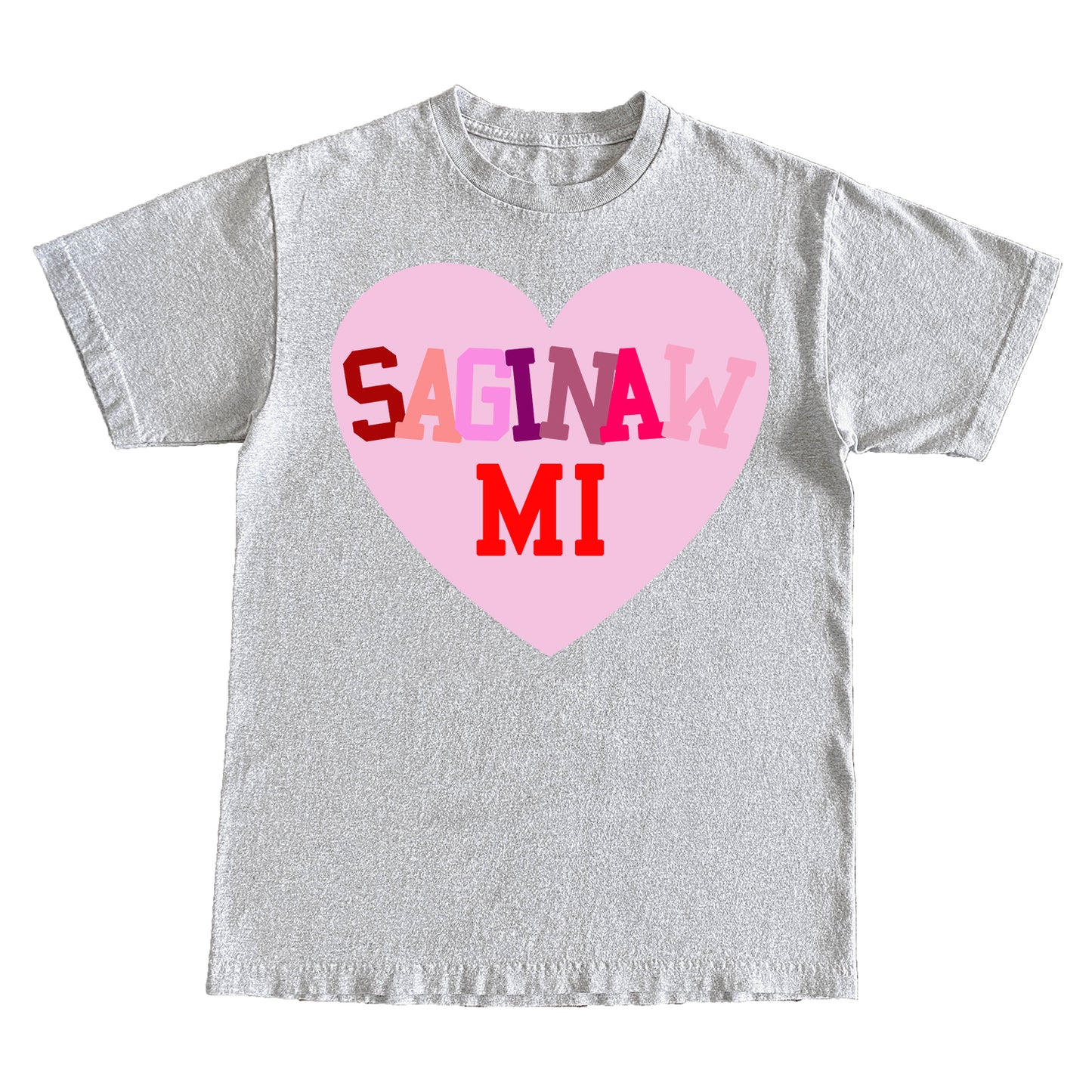 SAGINAW STAGGERED HEART TEE - HEATHER GREY