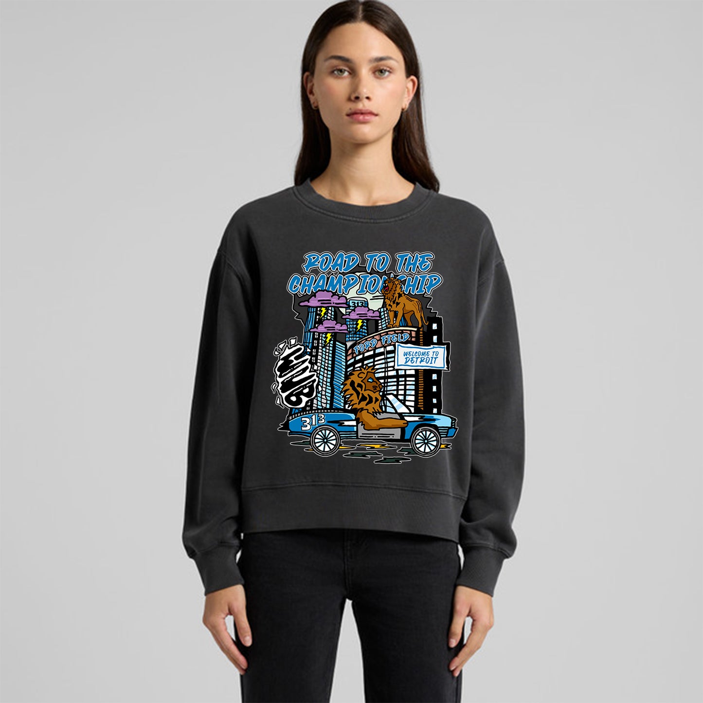 DETROIT ROAD TO THE CHAMPIONSHIP LADIES RELAXED CREW - GREY
