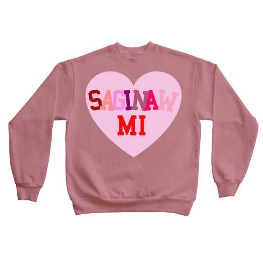 SAGINAW STAGGERED HEART CREWNECK - SOFT PURPLE