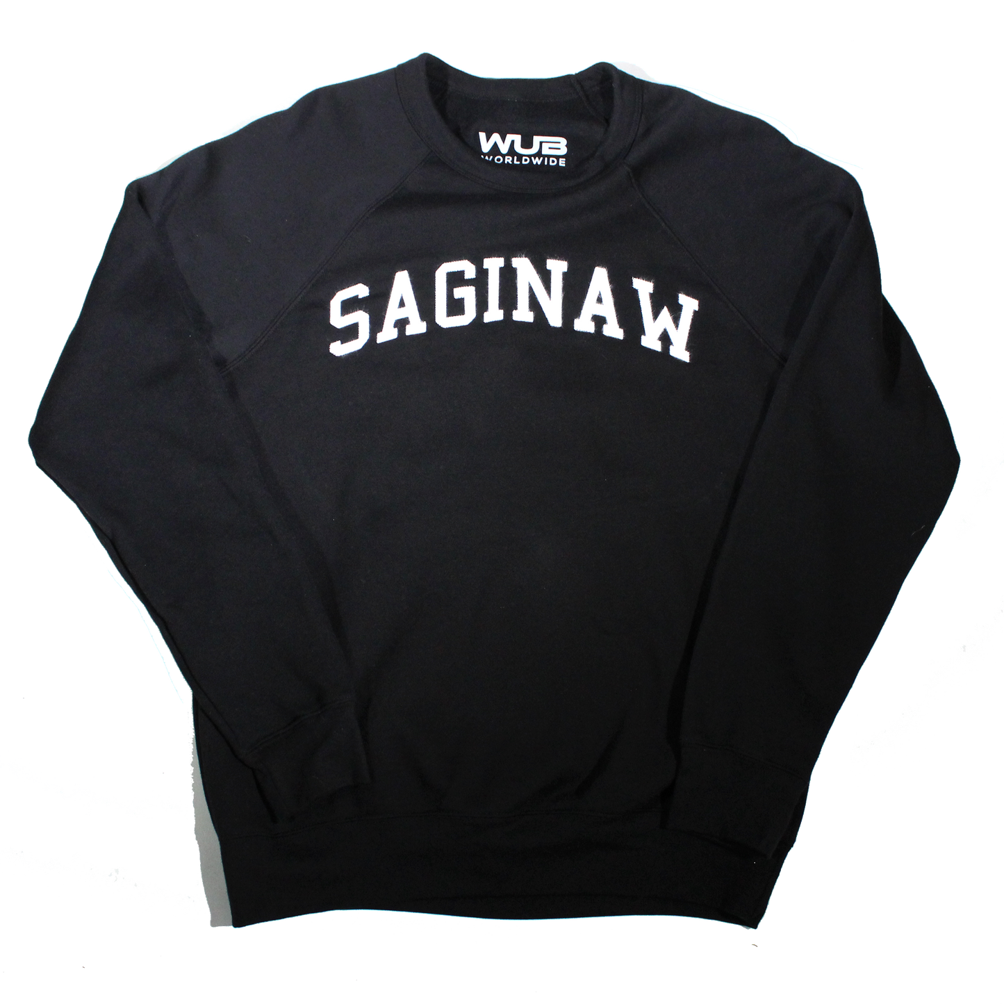 SAGINAW SPELLOUT FELT CREWNECK - BLACK