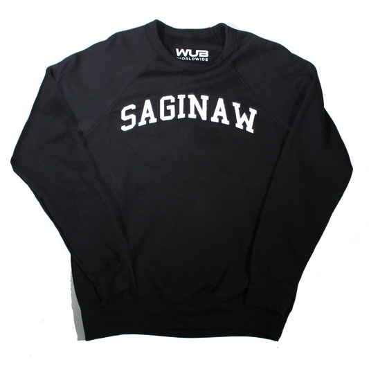 SAGINAW SPELLOUT FELT CREWNECK - BLACK