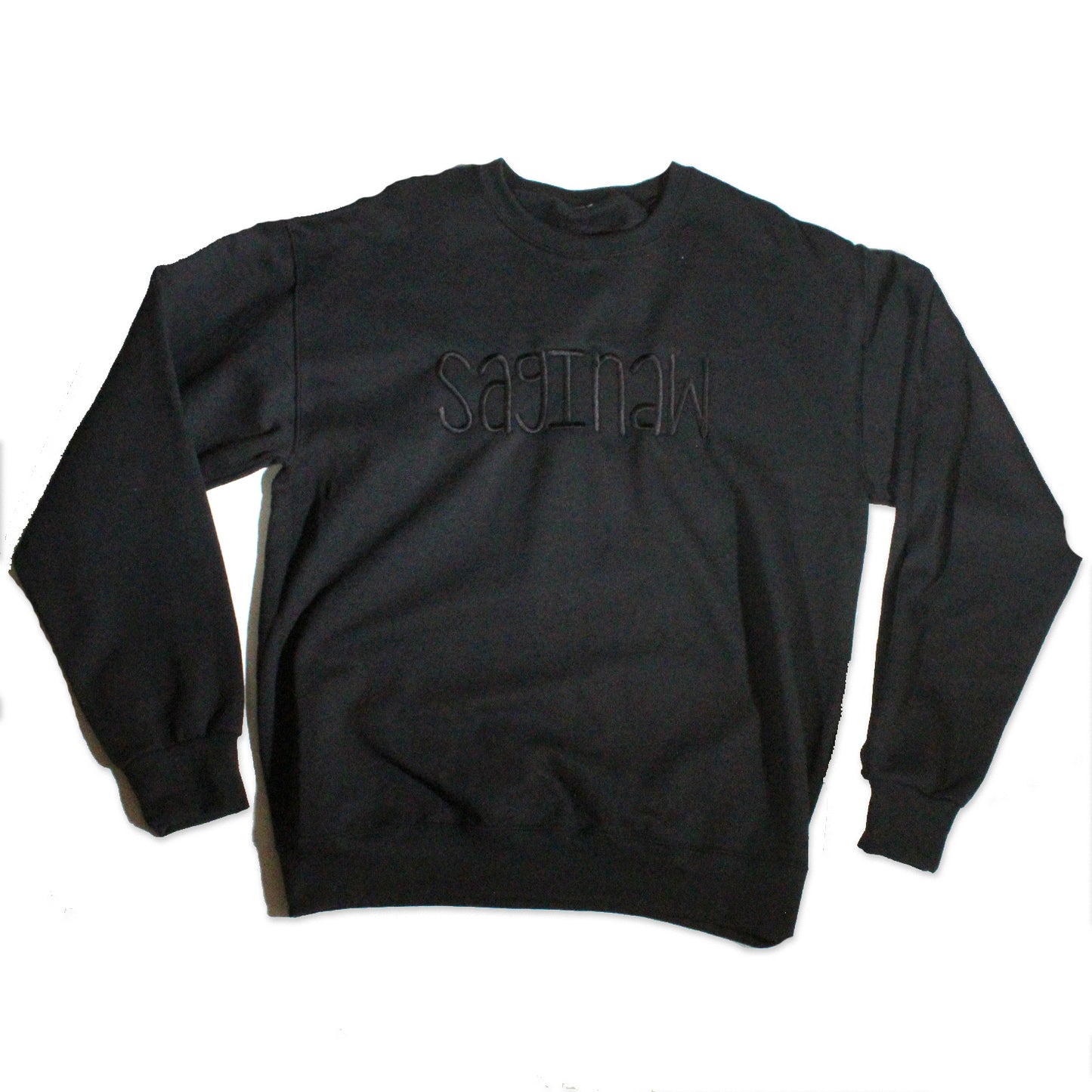 SAGINAW EMBROIDERED TONAL CREWNECK - BLACK