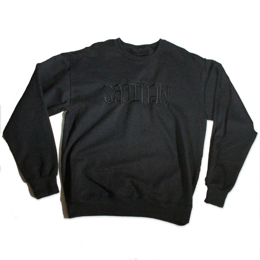 SAGINAW EMBROIDERED TONAL CREWNECK - BLACK