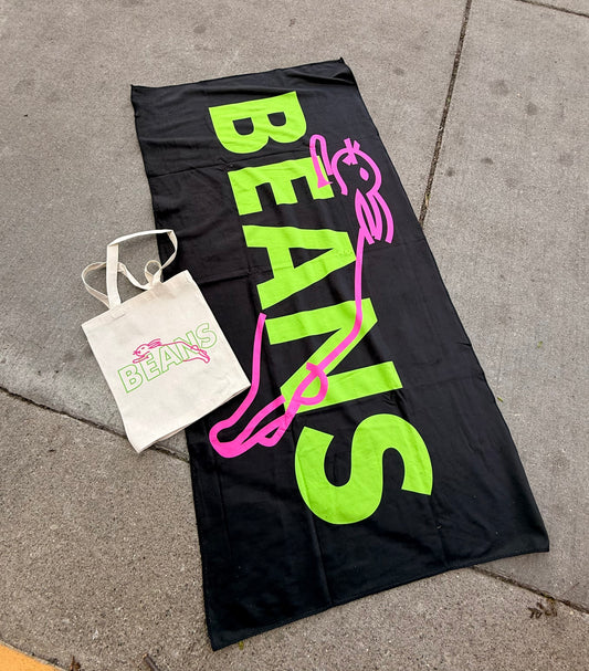 **PRE ORDER ** BEANS MICROFIBER BEACH TOWEL (FREE TOTE BAG INCLUDED)