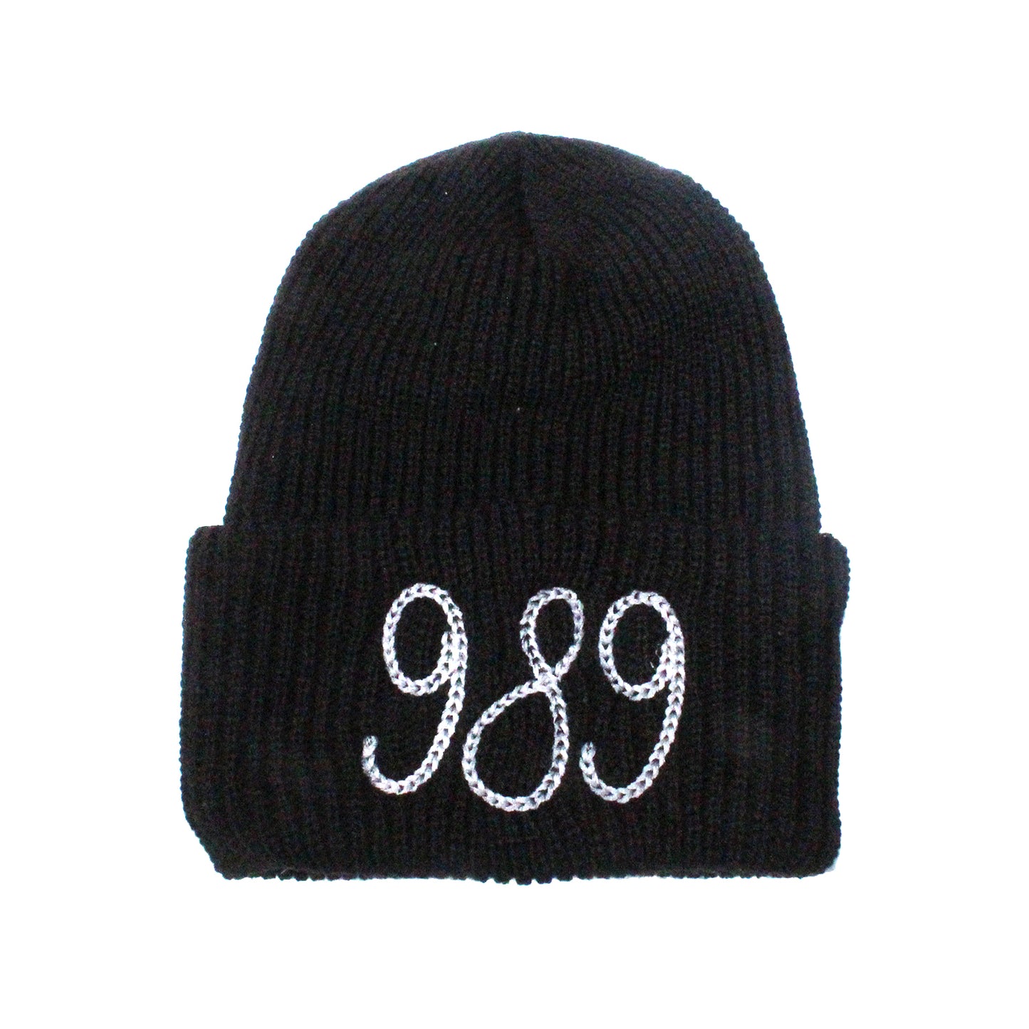 989 Chainstitch Style Thick Knit Watch Beanie - Black/ White