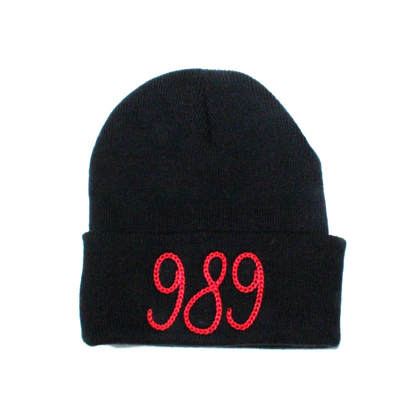 989 Chainstitch Style Beanie - Black/ Red