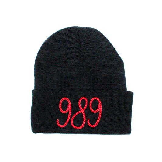 989 Chainstitch Style Beanie - Black/ Red