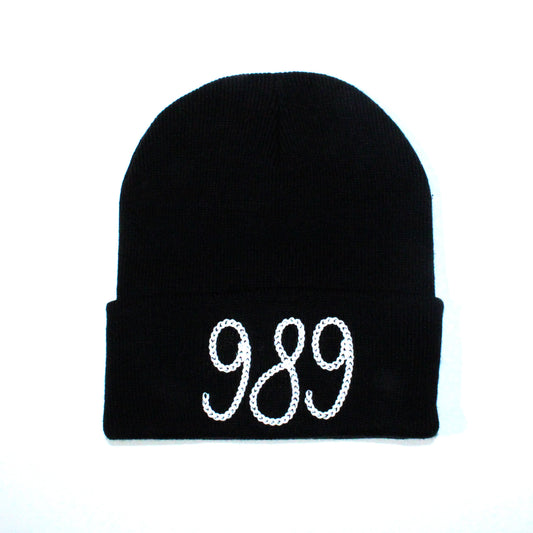 989 Chainstitch Style Beanie - Black/ White