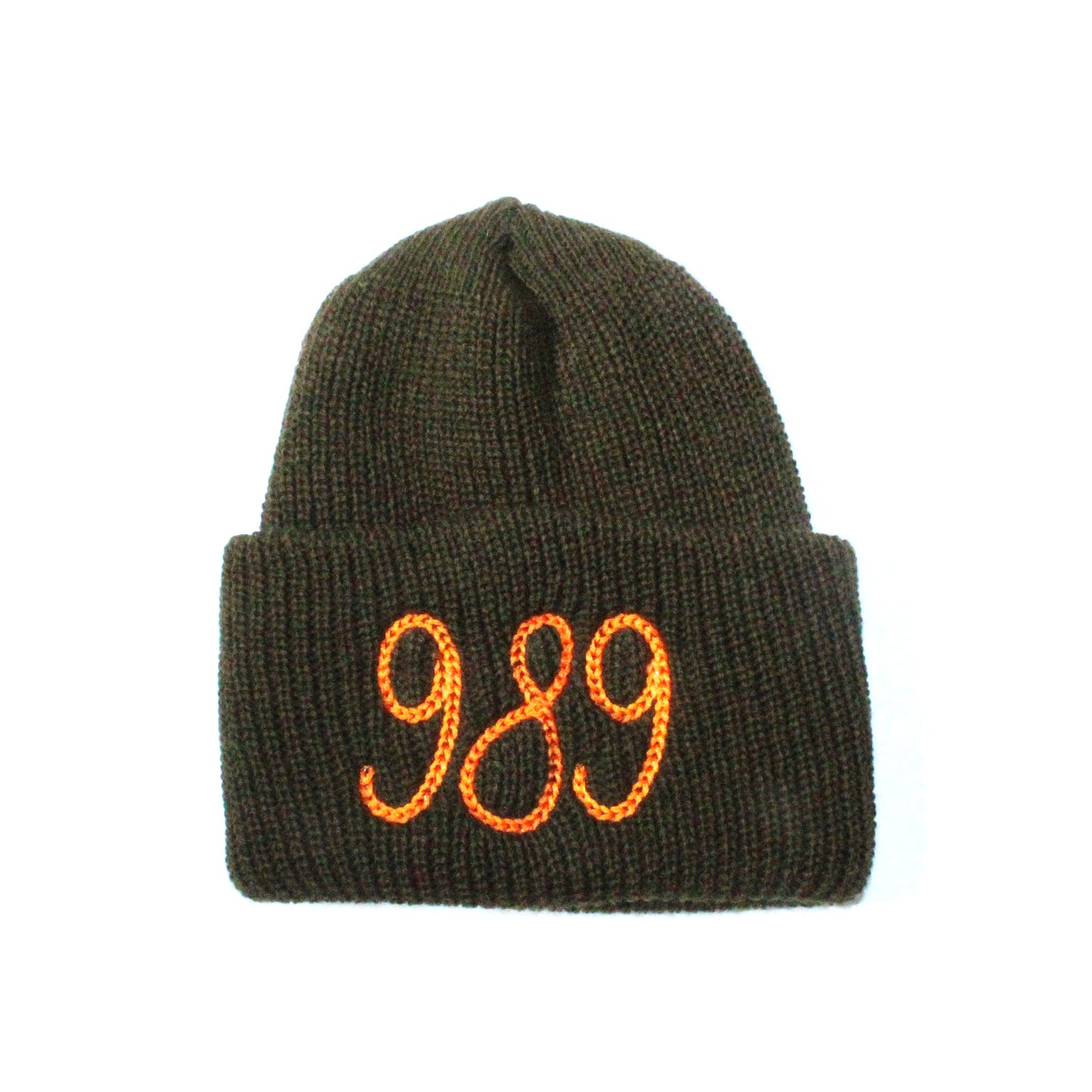 989 Chainstitch Style Thick Knit Watch Beanie - Olive/ Orange