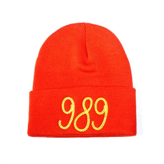 989 Chainstitch Style Beanie - Orange/ Green