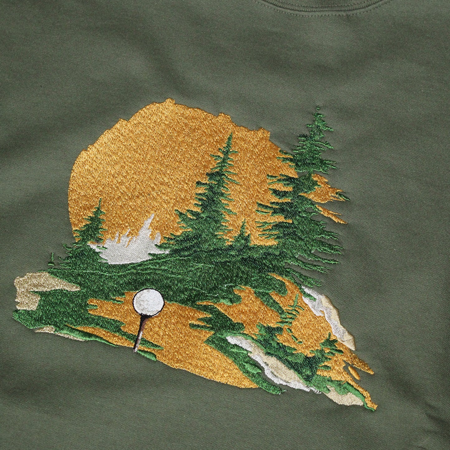 Find Your Peace Full Embroidered Golf Crewneck - Olive Green