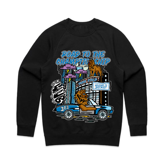 DETROIT ROAD TO THE CHAMPIONSHIP CREWNECK SWEATSHIRT - BLACK