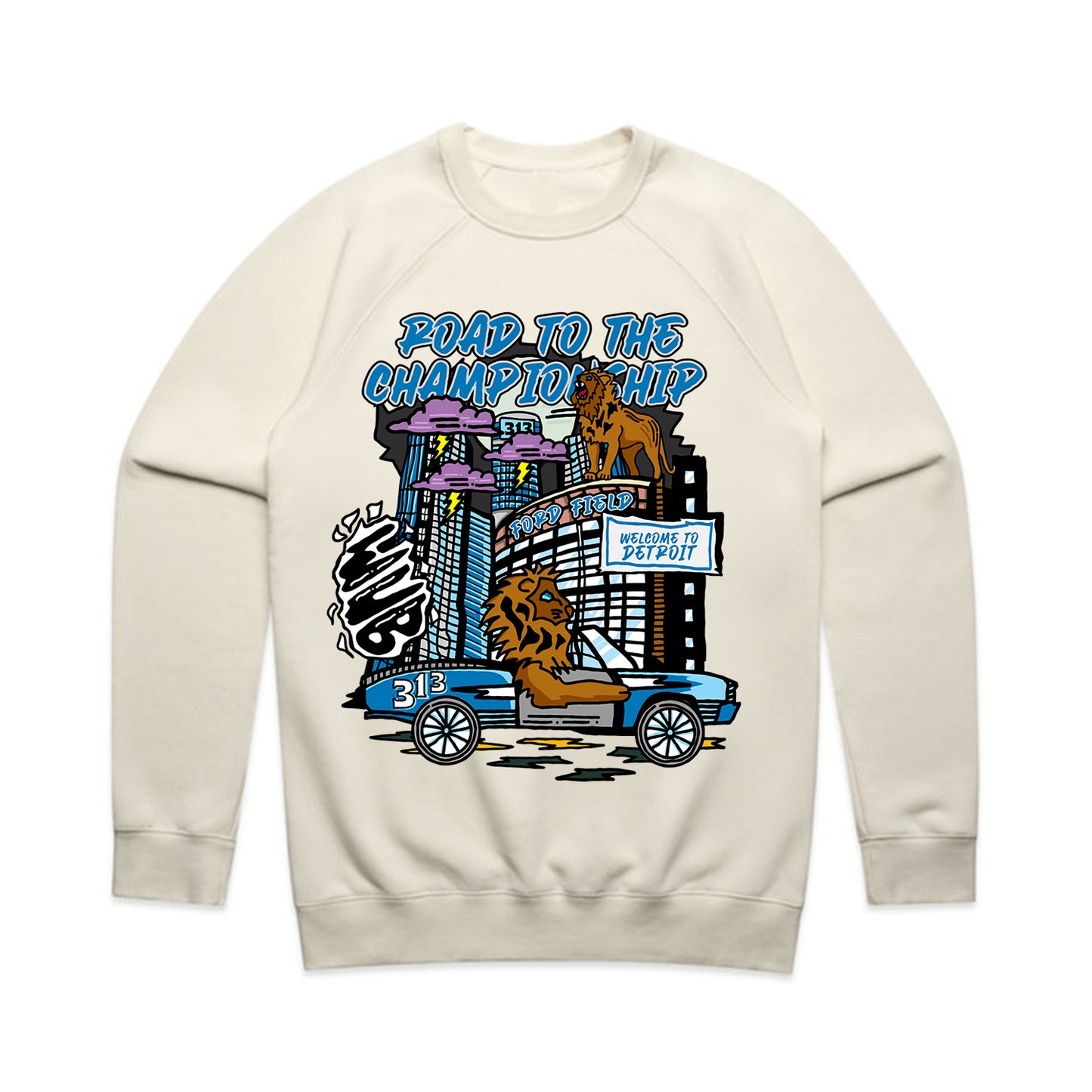 DETROIT ROAD TO THE CHAMPIONSHIP CREWNECK SWEATSHIRT - CREAM