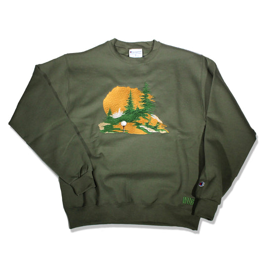 Find Your Peace Full Embroidered Golf Crewneck - Olive Green