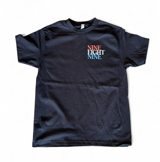 NINE EIGHT NINE SHIRT(Red, White, & Blue) (Left Chest) - BLACK