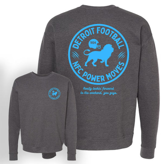 Power Moves Detroit Football Crewneck - Dark Heather Grey