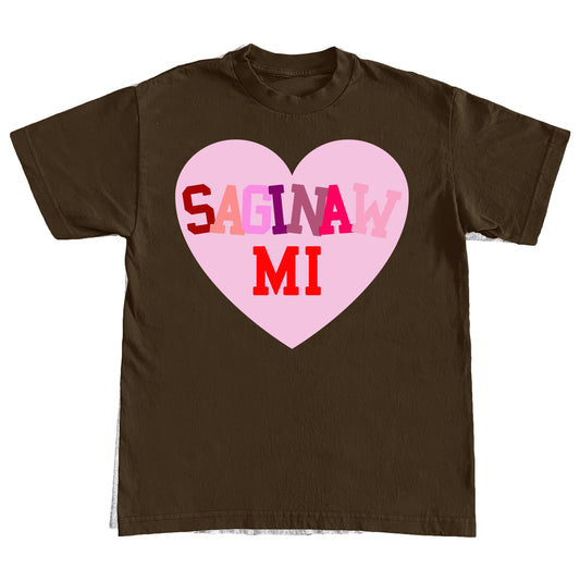 SAGINAW STAGGERED HEART TEE - BROWN