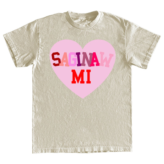 SAGINAW STAGGERED HEART TEE - CREAM