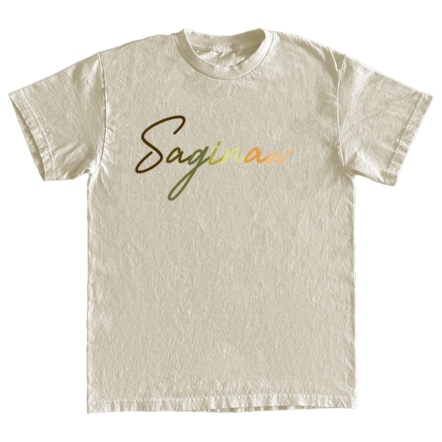 SAGINAW GRADIENT SCRIPT TEE- KHAKI