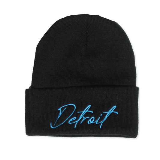 Detroit Script Beanie - Black