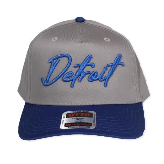DETROIT PUFF SCRIPT SNAPBACK - GREY/ BLUE